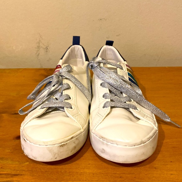 GAP Youth Girls Rainbow Sneakers Crazy Stripe Glitter sz 2 silver glitter laces - Picture 2 of 13